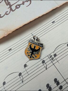 Deutschland Eagle Shield Enamel Charm Black & Gold Stamped Sterling 925
